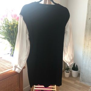 Black dress with white puff sleeves